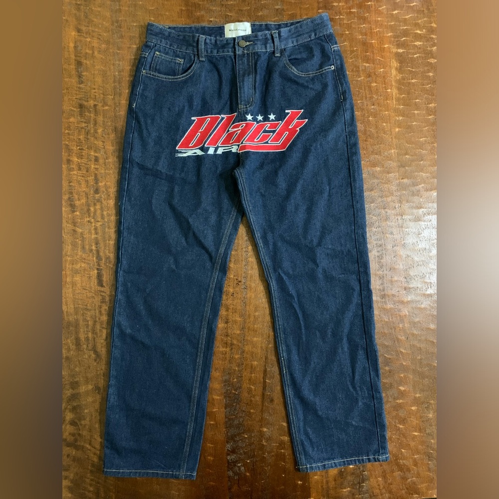 Made Extreme Men’s Size XL Blue Embroidered Black Air Denim Jeans